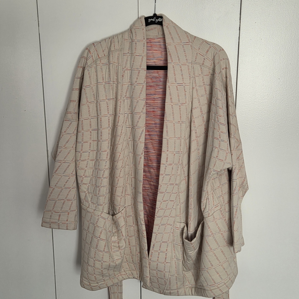 Nike Beige and Red Plaid Open-Front Hoodie